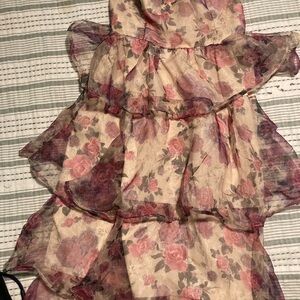 Tiered Floral Midi Dress in Pink Rose